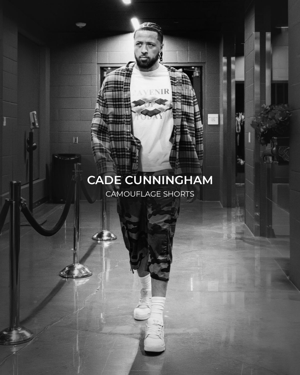 CADE CUNNINGHAM nba in camouflage shorts tunnel look from ROUGH.