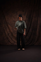 FADED WIDE-LEGGED OLIVE DENIM