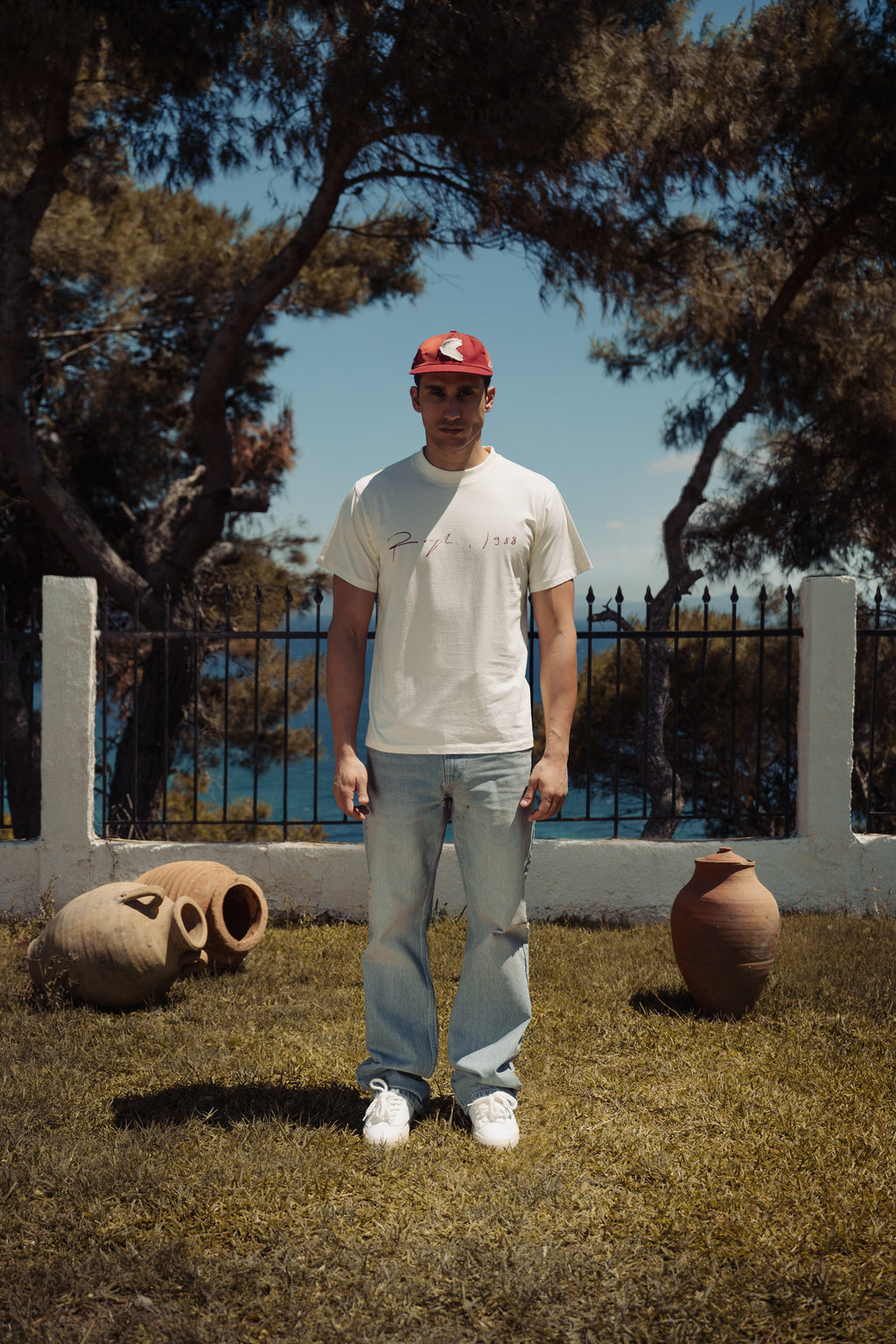 SIGNATURE FITTED T-SHIRT OFF WHITE/RED