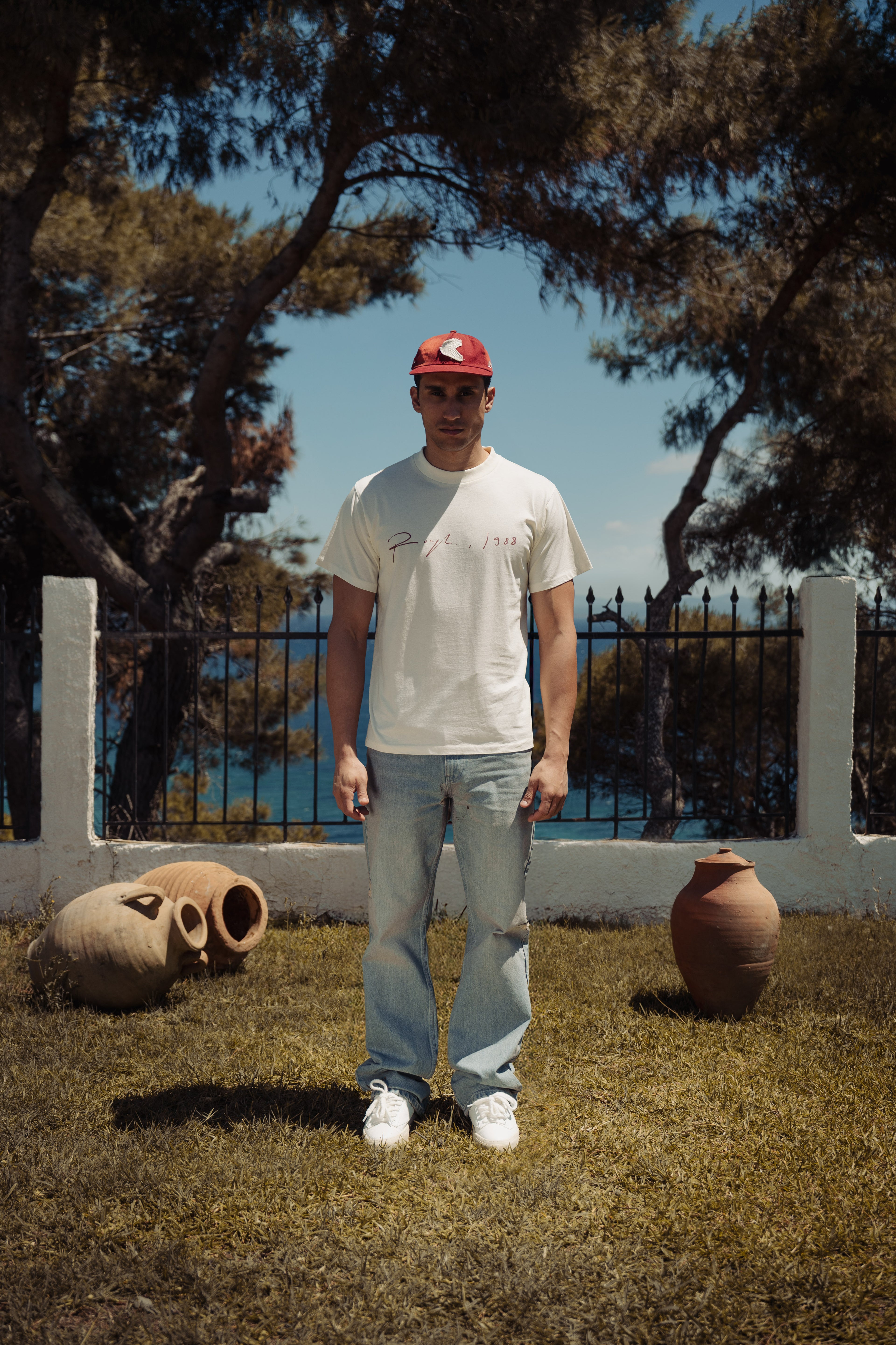 SIGNATURE FITTED T-SHIRT OFF WHITE/RED