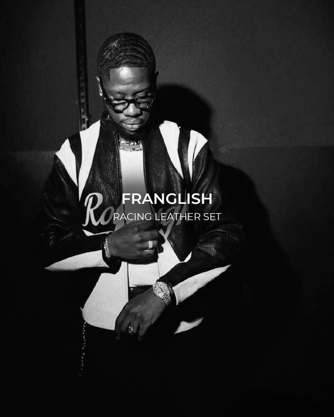 FRANGLISH singer rnb in racing leaher set from ROUGH.