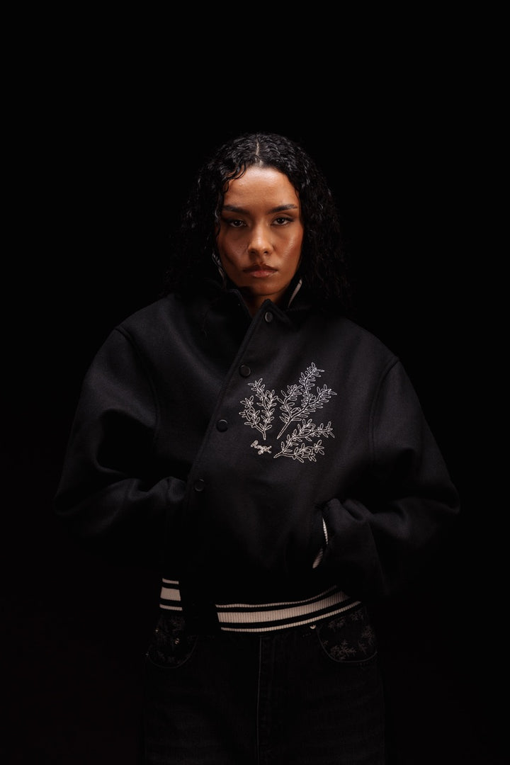 CROPPED VARSITY PEARL JACKET – ROUGH.