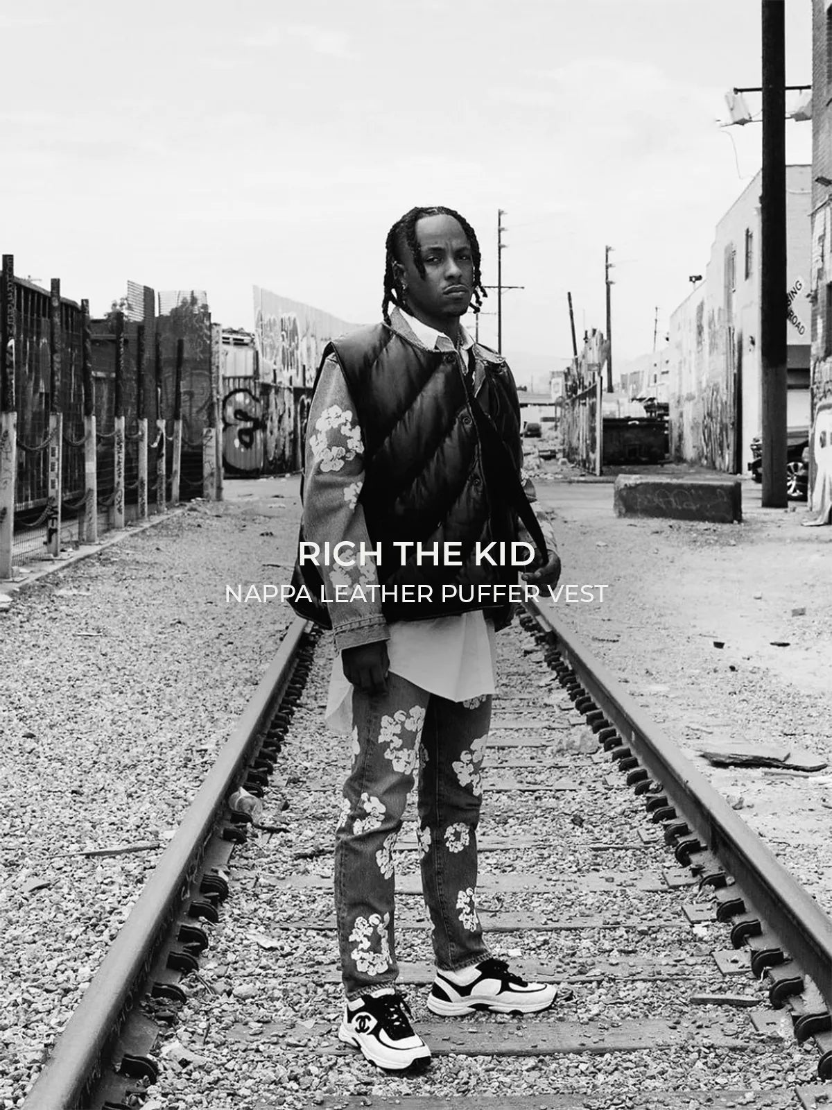 RICH THE KID us rapper in our Nappa Leather Puffer Vest from ROUGH.